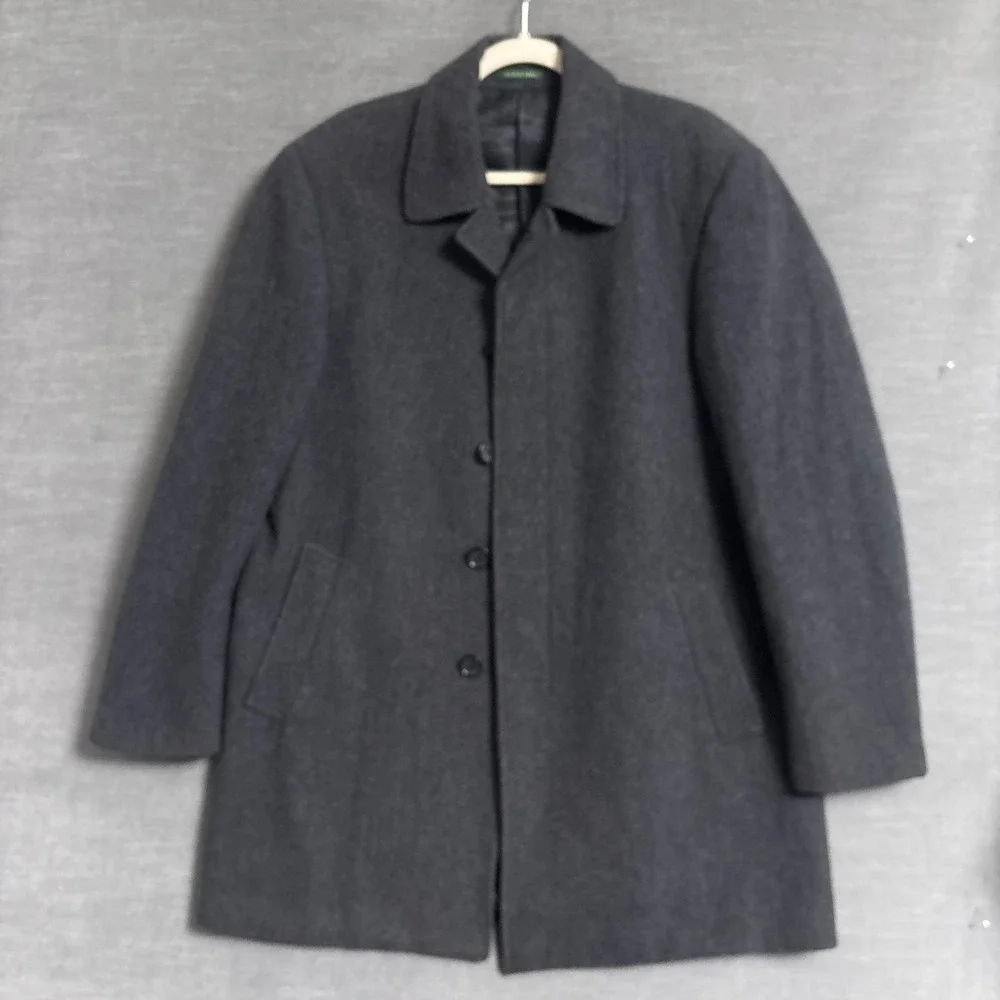 Lauren Ralph Lauren Coat Mens 40R Gray Wool Herringbone Overcoat Classic Jake